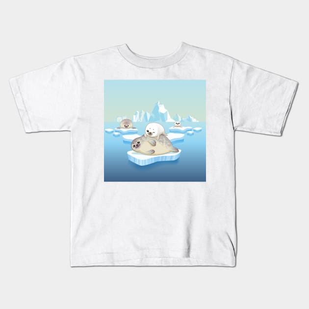 Cute seals family cartoon character design. vector Illustration. Kids T-Shirt by tomodaging